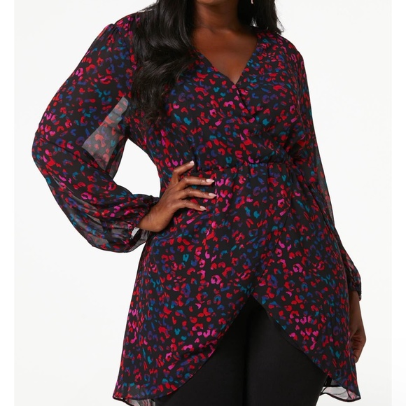 Cato Tops - CATO PLUS SIZE BERRY LEOPARD HIGH- LOW TOP: NEW